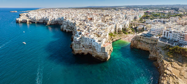 Aerial view of Polignano a Mare town