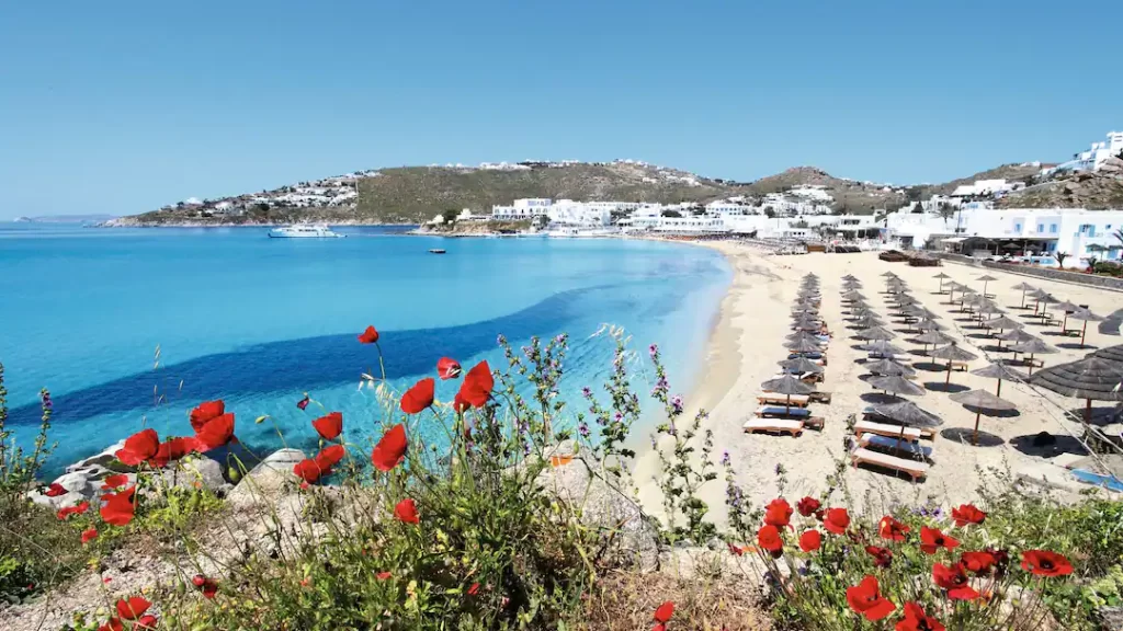 Platis Gialos beach on Mykonos