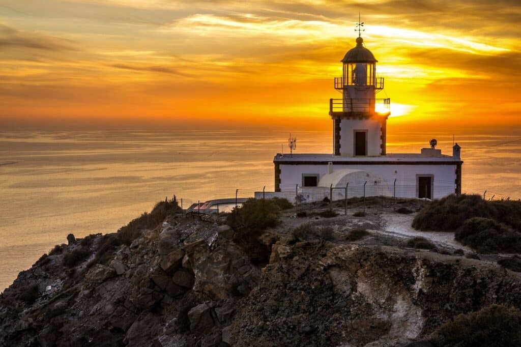 secret sunset spots on Santorini -lighthouse Akrotiri